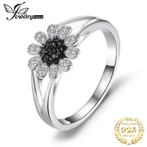 Flower Natural Black Spinel 925 Sterling Silver Ring for Women Fashion Gemstone  - £16.25 GBP