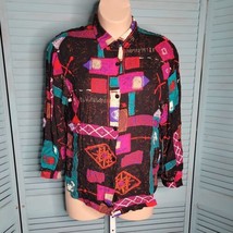 Donnkenny Button Down Shirt Blouse ~ Sz 16 ~ Black &amp; Purple ~ Long Sleeve - £17.98 GBP
