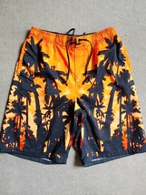 Nike Swim Trunks Shorts Mens Size M Orange Black Palm Trees Sunset Built... - £17.36 GBP