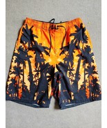 Nike Swim Trunks Shorts Mens Size M Orange Black Palm Trees Sunset Built... - £17.20 GBP