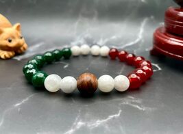 Mexican Handmade Flag Color Gemstone Beaded Bracelet with Emerald Green,... - $26.12