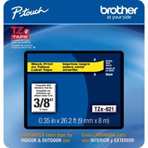 Brother Genuine P-touch, TZe-621CS, 0.35 x 26.2, Black on Yellow Laminated Label - $28.99