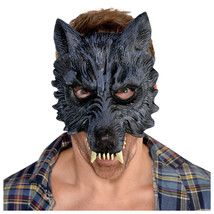 Black Wolf Halloween Masquerade Mardi Gras Mask Werewolf Fangs Foam - £16.70 GBP