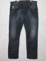 G Star Raw Attacc Straight Button Fly Dark Wash Distressed Jeans 38x32 euc 3301 - £35.83 GBP