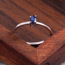 925 Plata Azul Zafiro Anillo 3x5MM Ovalado 0.4CT Zafiro Azul Delicado Anillo - £25.44 GBP