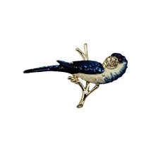 Vintage Blue Parrot Macaw Bird Silver Tone w Rhinestones Brooch Pin - $12.86