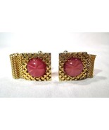 Vintage Pink Stone Gold Tone Mesh Cufflinks K836 - £38.87 GBP