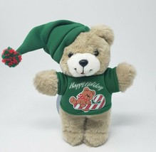 9&quot; Vintage Dan Dee Christmas Teddy Bear W/ Green Shirt Stuffed Animal Plush Toy - £29.18 GBP
