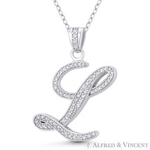 Initial Letter &quot;L&quot; Cursive Script CZ Crystal 925 Sterling Silver Rhodium Pendant - $28.50+