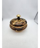 1960s Amber Glass Covered Candy Dish With Gold Star Design - $149.04 CAD