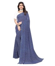 Women&#39;s Blue Georgette Bandhani Printed Saree with Unstitched Blouse Pie... - £1.55 GBP