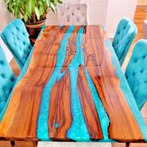 Turquoise Epoxy Resin Dining Table, Handmade Furniture, Epoxy Walnut Table Decor - £413.56 GBP+