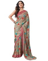 WORLD-WIDE SHOP Women&#39;s Georgette Printed Saree With Unstitched Blouse Piece(Fre - £19.33 GBP