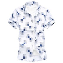 Summer Men  Plaid printed Hawaiian vacation Short sleeve shirts camisa masculina - £44.71 GBP