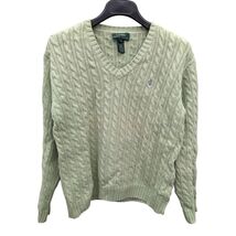 Lauren Ralph Lauren Sage Green Regular Fit Pullover V-Neck Cable Knit Sw... - $179.99
