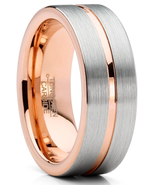 Mens Tungsten Ring Rose Goldtone Wedding Band Grooved Comfort-Fit 8Mm - €36,48 EUR