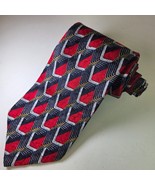 Ermenegildo Zegna Silk Tie Geometric Red Navy Gold Made in Italy 58&quot; - $46.05 CAD