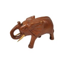 VTG Hand Carved Wooden Elephant Figurine Trunk Up Statue Figure Wild Ani... - $23.33