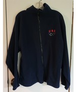 Mens L Navy Blue Olympic Logo Zip Front Fleece Coat Jacket Made in USA - £14.86 GBP