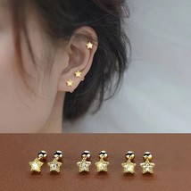 Womens Girls Surgical Steel Small Gold CZ Star Screw Back Stud Earrings 2Pcs - £7.11 GBP