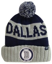 Dallas Texas Star &amp; D Patch Ribbed Cuff Knit Winter Pom Beanie D Gray/Navy Patch - £11.70 GBP