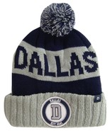 Dallas Texas Star &amp; D Patch Ribbed Cuff Knit Winter Pom Beanie D Gray/Na... - $274.24 MXN