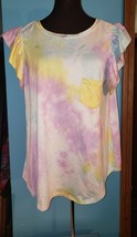 Heimish USA Tie Dye Tshirt With Pocket Rainbow Open Short Sleeves Pink Size L - £13.33 GBP