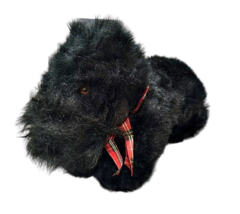 Walmart Black Scottie Dog Schnauzer Plush Stuffed Animal Plaid Bow 16 Inch VTG - £17.02 GBP