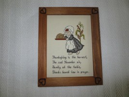 Wood Framed THANKSGIVING IS THE HARVEST...Counted Cross Stitch - 7 1/2&quot; ... - £11.79 GBP