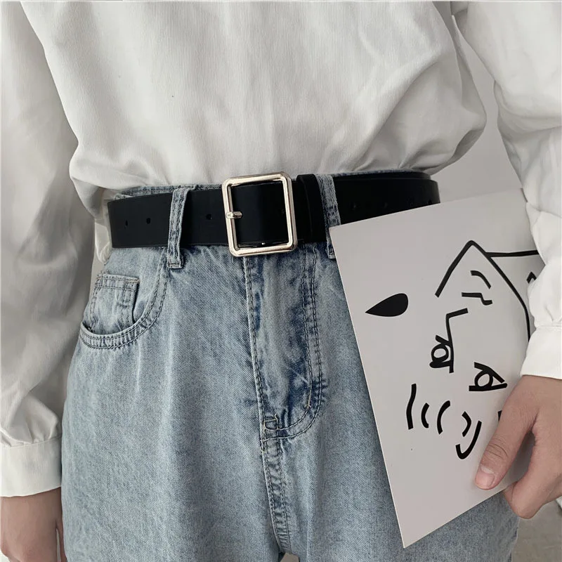 2023 PU Leather Belt For Women Square Buckle Pin Buckle Jeans Black Belt Chic Lu - £18.67 GBP