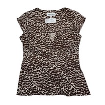 Danny Nicole Shirt Womens 12 Brown Cap Sleeve VNeck Stretch Animal Print Blouse - £18.18 GBP
