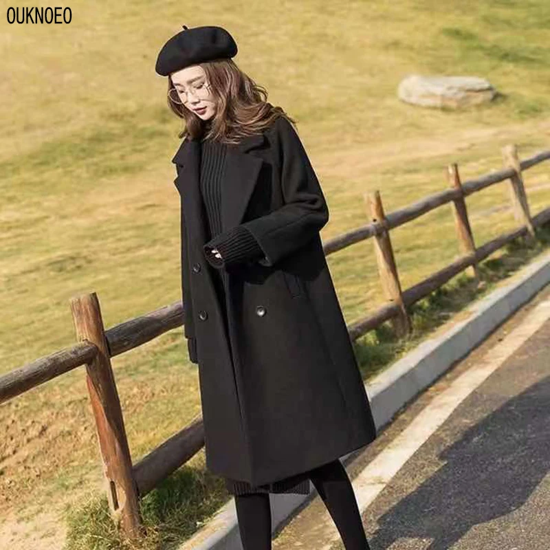 Spring Women&#39;s Long Coat Fahsion Luxusy Korean Streetwear Black  Outwear Loose W - £194.71 GBP