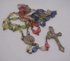 Multi Color Beaded Chain Rosary Necklace Cross Pendant - £11.15 GBP