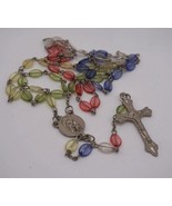 Multi Color Beaded Chain Rosary Necklace Cross Pendant - £11.15 GBP