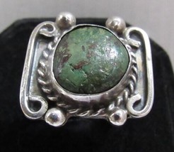 Old Pawn Sterling Silver Green Turquoise Ring Sz 7.25 Mexico Taxco Eagle 23 9.9g - £54.11 GBP