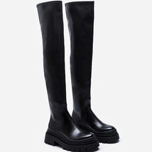 Chunky Platform Black Long Boots Women Autumn PU Leather Over The Knee Boots Wom - £41.30 GBP