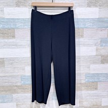 Eileen Fisher Wide Leg Cropped Ribbed Knit Pants Black Refibra Womens Small - $59.39