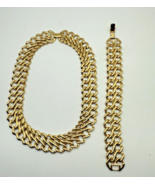 Vintage Gold Tone Necklace &amp; Bracelet Flat Chains .75” Wide. Fold Over C... - $15.99