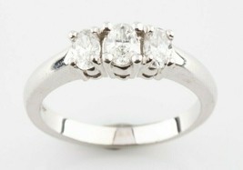 14k White Gold Oval Diamond Three-Stone Engagement Ring Size 6.75 TDW = ... - $3,567.55