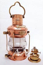 Maritime Nautical Ship Lantern 14&quot; Brass &amp; Copper Anchor Oil lamp Boat Light - £55.46 GBP