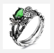 Silver Green Gemstone Dragonfly Ring Size 5 6 7 8 9 10 - £31.89 GBP