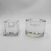 Orrefors Crystal Votive Candle Holders Round And Cube Sweden Vintage Solid - $40.50