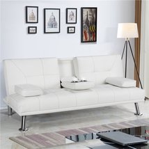 Luxury Goods Modern Faux Leather Futon Sofa Bed Home Recliner Couch, White - £305.89 GBP