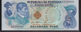 PHILIPPINES  P-166 2 Piso 1981 SOLID SN# QZ999999 CRISP GEM MINT RARE! - $35.00