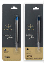 1 Blue and 1 Black Parker Quink Flow Ball Point Pen Refills BallPen Medium New - £6.57 GBP