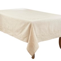 Embroidered Swirl Design Linen Blend Tablecloth, 67&quot; X 104&quot;, Natural - £73.45 GBP