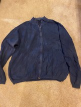 Izod Mens Large Knit Hoodie Navy Blue Zip Up Sweater Jacket Heavyweight L - $13.99