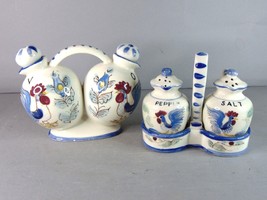 Vintage Estate Hand Painted Porcelain Salt &amp; Pepper Shakers and Cruet Se... - $14.85