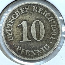 1901 A German Empire 10 Pfennig Coin - $8.90