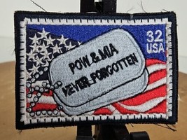 POW MIA Never Forgotten Iron On Patch - Dog Tag Stamp Biker Army Navy  042-N - £4.72 GBP
